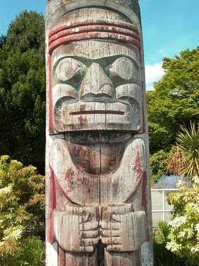 Chief Mungo Martin, Kwakiutl Artist. Totem Pole Close-up